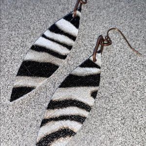 Equus: Zebra print leather leaf earrings
